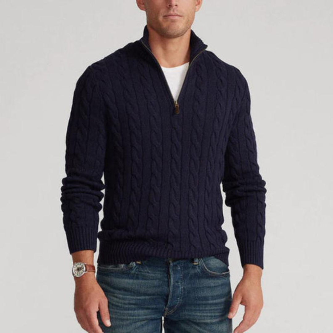 Herr Kabelstickad Half-Zip Tröja | Klassisk