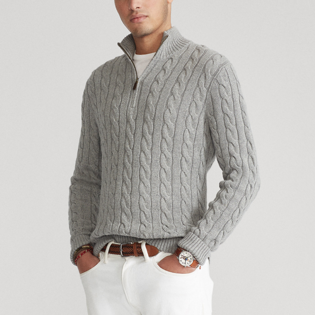 Herr Kabelstickad Half-Zip Tröja | Klassisk