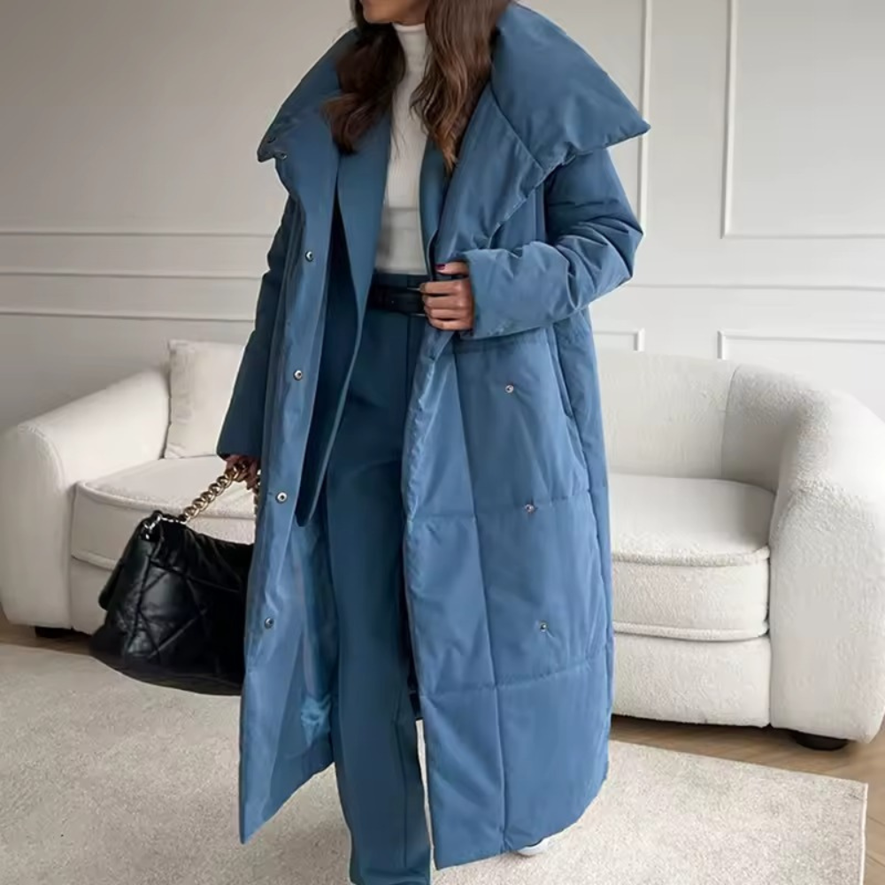 Lång vadderad Quiltad parka med bälte för damer