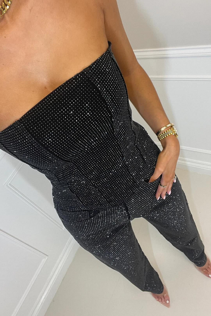 Dam glitter set med topp & högmidjade byxor | Fest & elegant