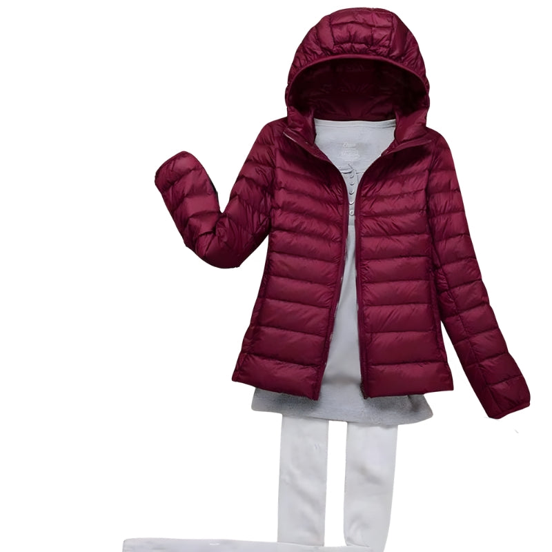 Damjacka med huva och vadderad design