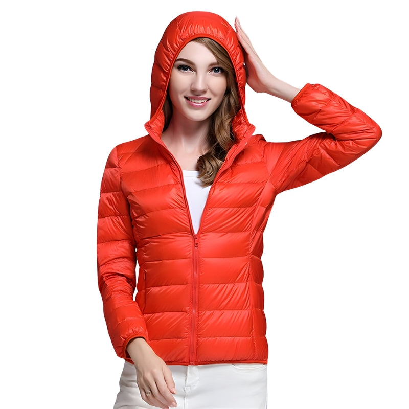 Damjacka med huva och vadderad design