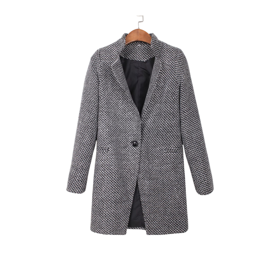 Damtrenchcoat med hundtandsmönster och nedfällbar krage för vintern