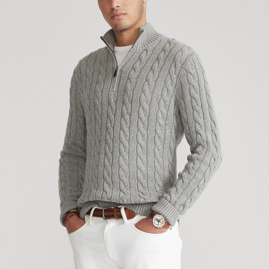 Herr Kabelstickad Half-Zip Tröja | Klassisk