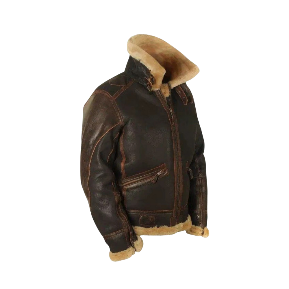 Herrvinterjacka med plyschfoder och krage i pilotmodell