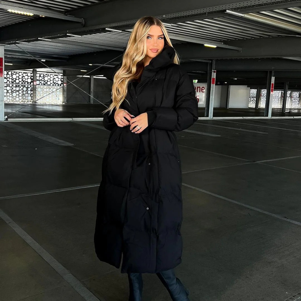 Lång vadderad Quiltad parka med bälte för damer