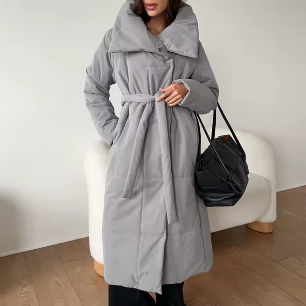 Lång vadderad Quiltad parka med bälte för damer