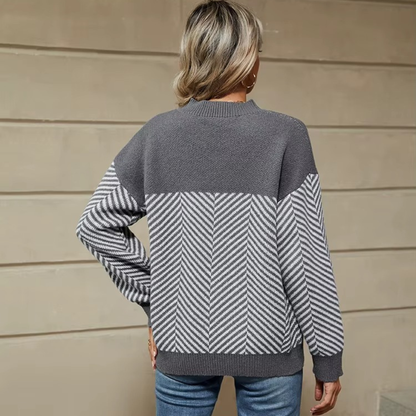 Randig stickad tröja med långa ärmar för kvinnor